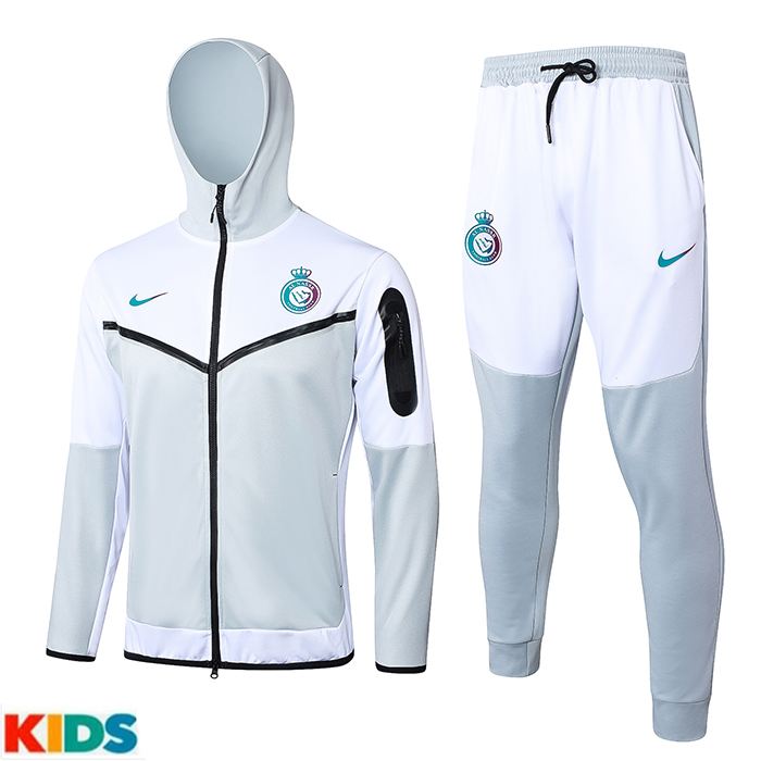 24/25 Kids Al-Nassr FC Riyadh Victory Gray White Kids Edition Classic Jacket Training Suit (Top+Pant)-1208115