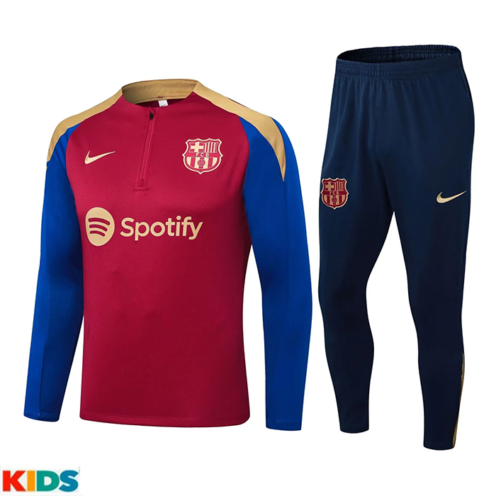 24/25 Kids Barcelona Pink Blue Kids Edition Classic Jacket Training Suit (Top+Pant)-1971259