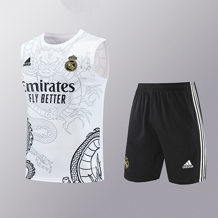 24/25 Real Madrid Training White Gray Jersey Kit Sleeveless (Vest + Short)-3100894