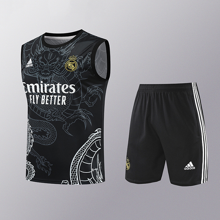 24/25 Real Madrid Training Black White Jersey Kit Sleeveless (Vest + Short)-6322837