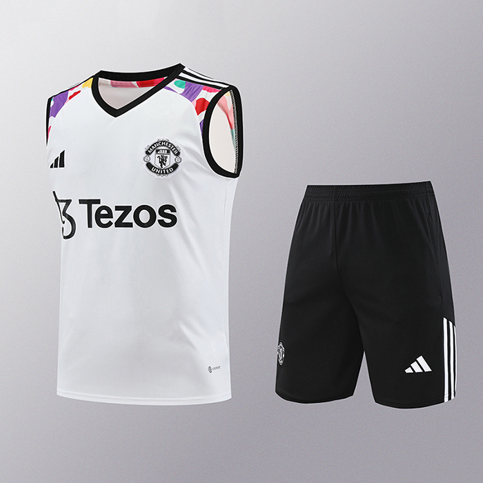 24/25 Manchester United M-U Training White Jersey Kit Sleeveless (Vest + Short)-6967373