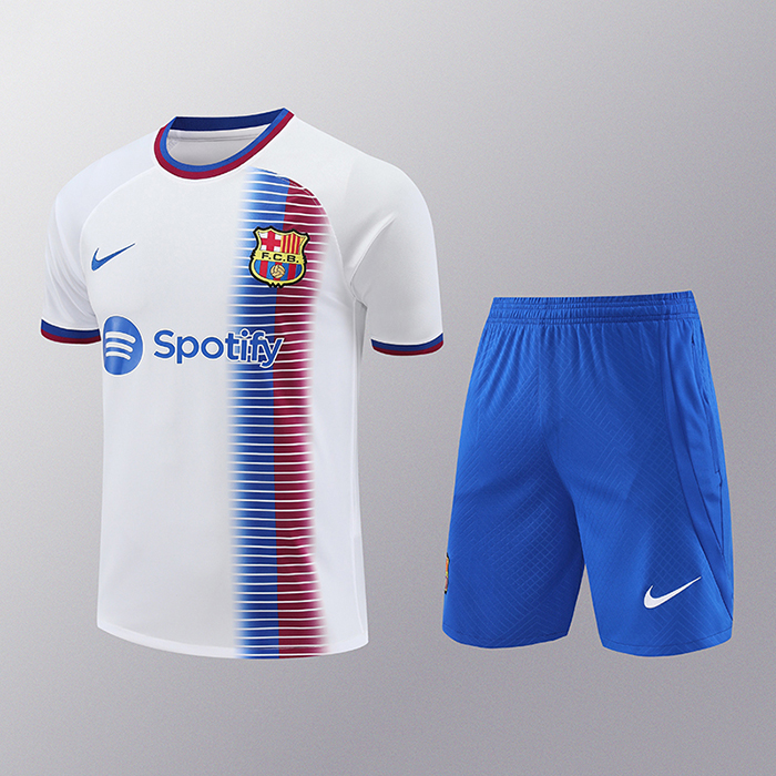24/25 Barcelona Training White Blue Jersey Kit short Sleeve (Shirt + Short)-9706464