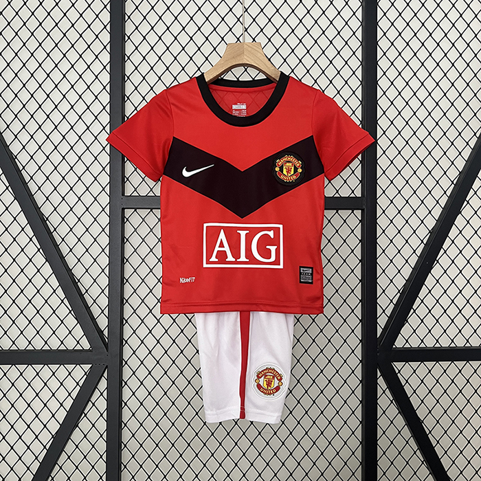 Retro kids 09/10 Manchester United M-U Home Red Black Kids Jersey Kit short Sleeve (Shirt + Short)-5610260