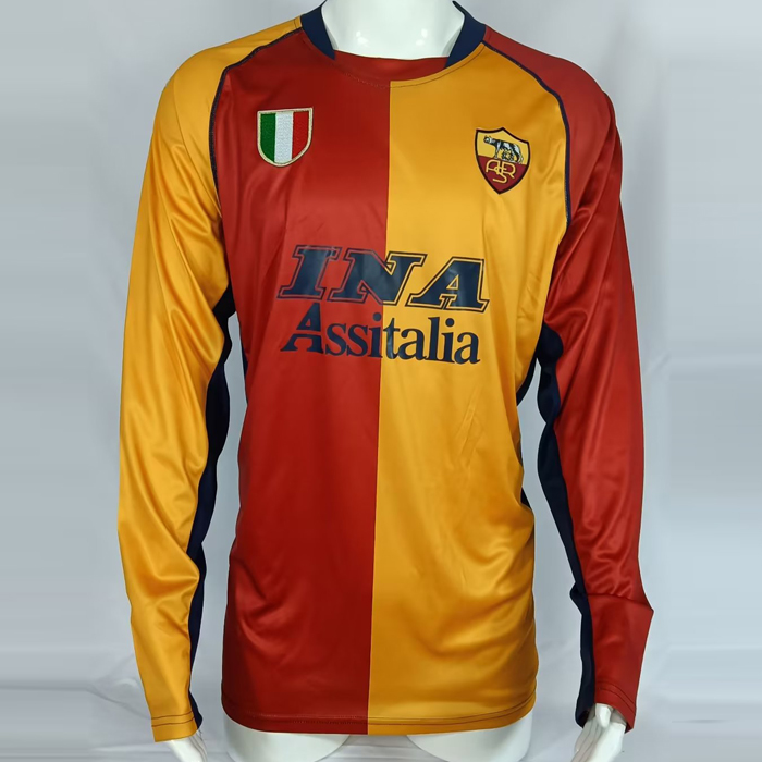 Retro 01/02 Roma Home Yellow Red Jersey Kit short sleeve-7861636