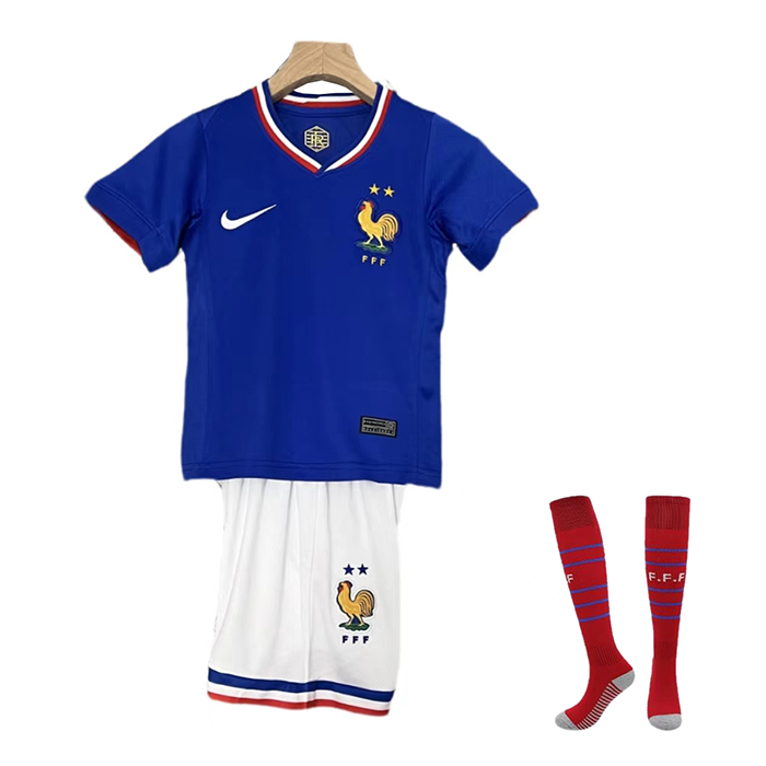 2024 Kids France Home Kids Blue Jersey Kit short sleeve (Shirt + Short + Socks)-4622420
