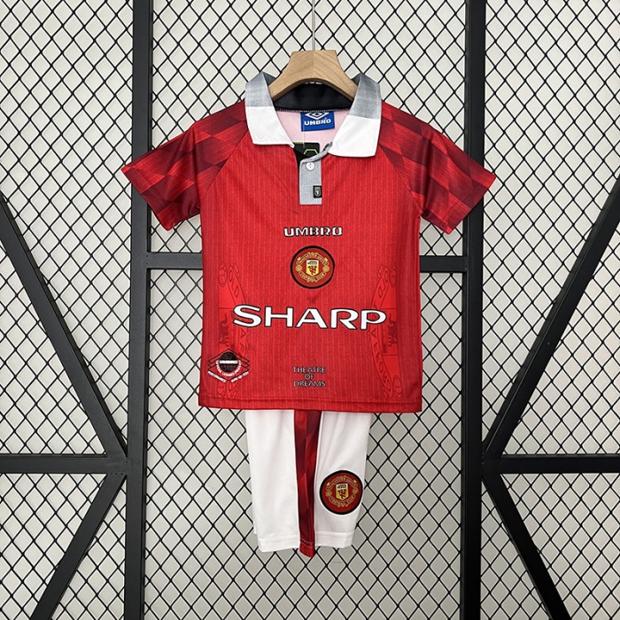 Retro 96/97 Kids Manchester United M-U Home Red White Kids Jersey Kit short sleeve (Shirt + Short)-7703380