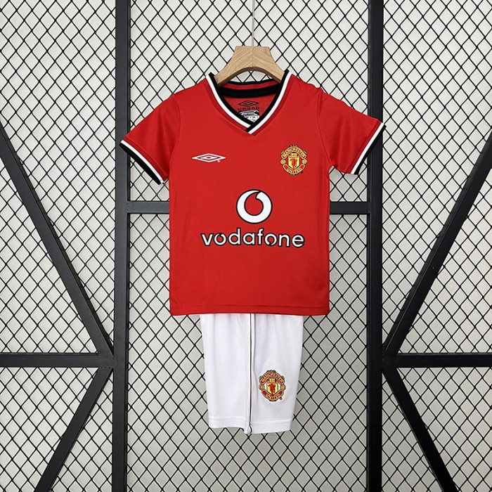 Retro 00/01 Kids Manchester United M-U Home Red White Kids Jersey Kit short sleeve (Shirt + Short)-9673766