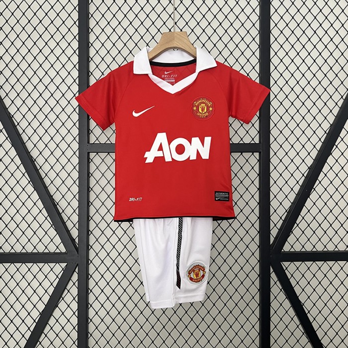 Retro 10/11 Kids Manchester United M-U Home Red White Kids Jersey Kit short sleeve (Shirt + Short)-7242171