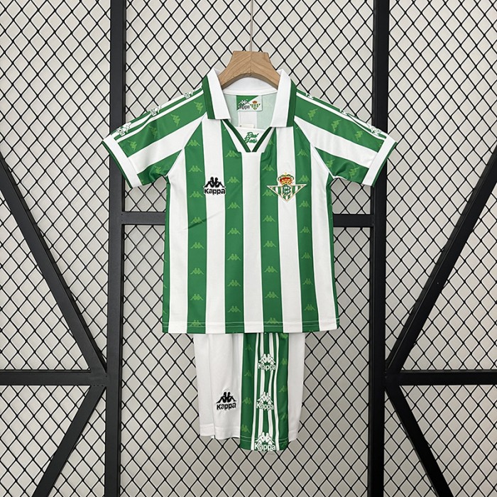 Retro 95/97 Kids Real Betis Home White Green Kids Jersey Kit short sleeve (Shirt + Short)-9128552